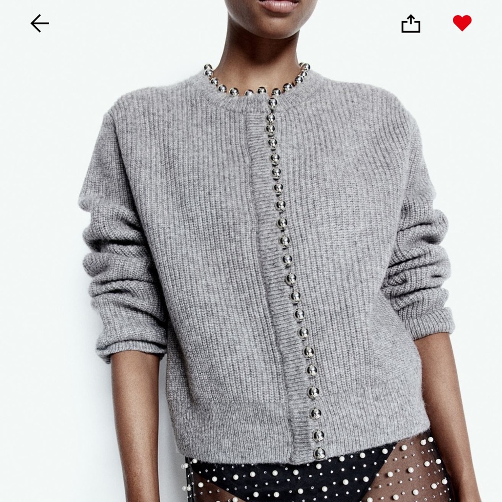 H&M bead embellished rib knit cardigan Grey/ silver NWT